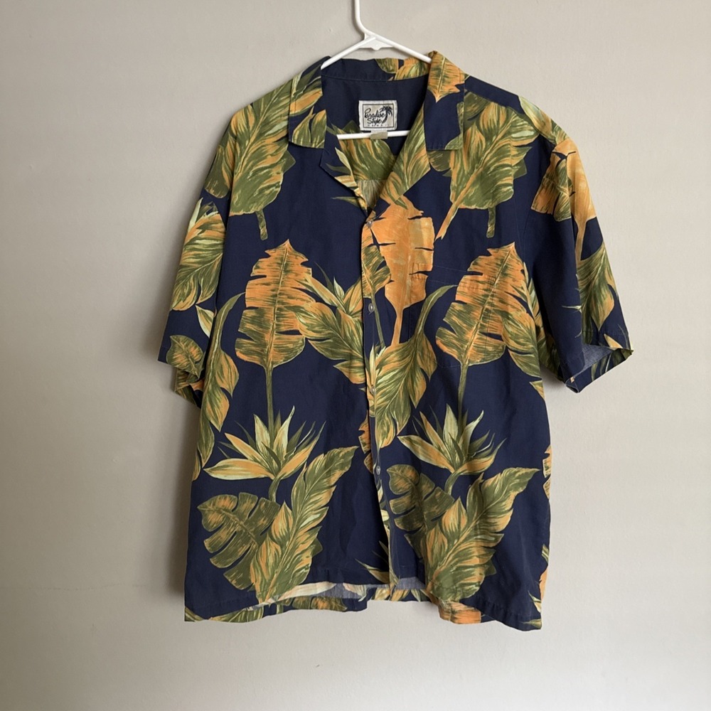 Paradise Style Hawaiian Shirt Men's Size XL Button Up S/S Blue White Floral USA